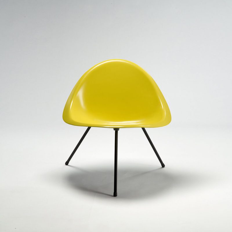 Molded aluminum tripod chair in yellow