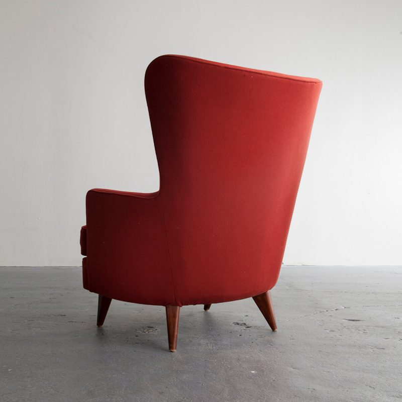 Lounge chair upholstered in red