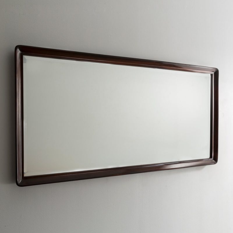 Large rectangular jacaranda mirror with beveled edge.
